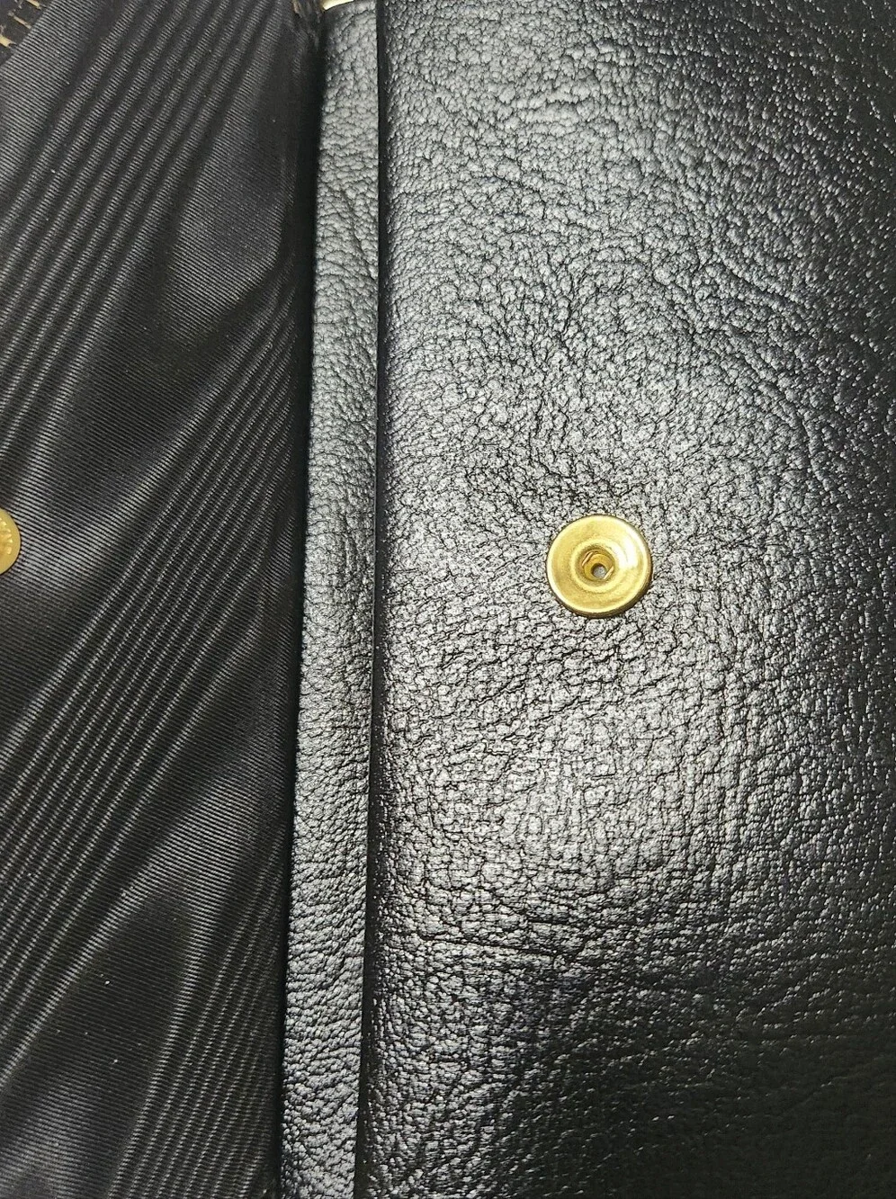 BUXTON Top Grain Cow Hide Black Wallet Clutch with Gold Accent, Kiss Lock.